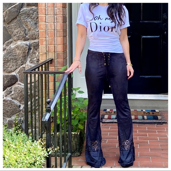 BOHO CHIC FAUX SUEDE LACE UP BELL PANTS - Picture 11 of 13